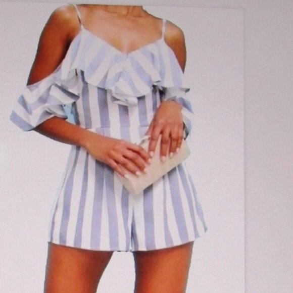 LULUS GRAY & WHITE STRIPE ROMPER MED NWOT - Picture 1 of 6